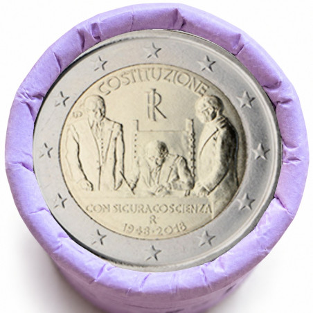 Rouleau de 25 pièces de 2 euros commémoratives – Italie 2018 – Constitution – recto