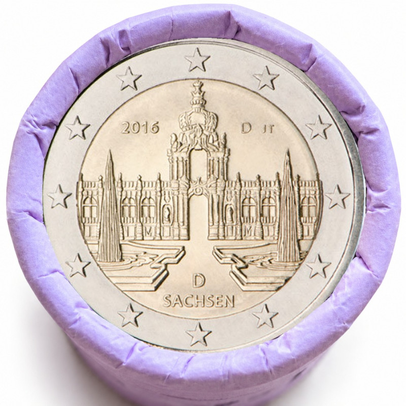 Rouleau de 25 pièces de 2 euros commémoratives – Allemagne 2016 – Sachsen – recto