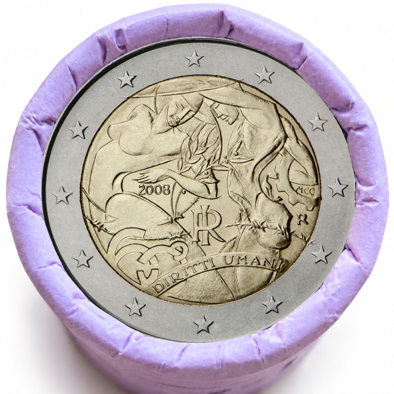 Rouleau de 25 pièces de 2 euros commémoratives – Italie 2008 – recto