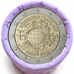 Rouleau de 25 pièces de 2 euros commémoratives – France 2012 – 10 ans de l'euro – recto