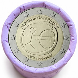 Rouleau de 25 pièces de 2 euros commémoratives – Autriche 2009 – 10 ans de la zone euro – recto