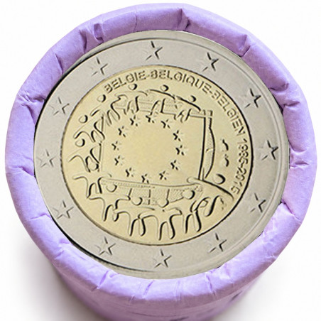 Rouleau de 25 pièces de 2 euros commémoratives – Belgique 2015 – 30 ans du drapeau européen – recto