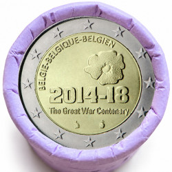 Rouleau de 25 pièces de 2 euros commémoratives – Belgique 2014 – 1ère guerre mondiale – recto