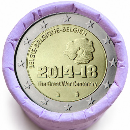 Rouleau de 25 pièces de 2 euros commémoratives – Belgique 2014 – 1ère guerre mondiale – recto