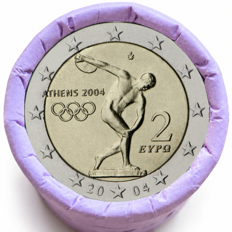 Rouleau de 25 pièces de 2 euros commémoratives – Grèce 2004 – recto