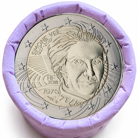 Rouleau de 25 pièces de 2 euros commémoratives – France 2018 – Simone Veil – recto