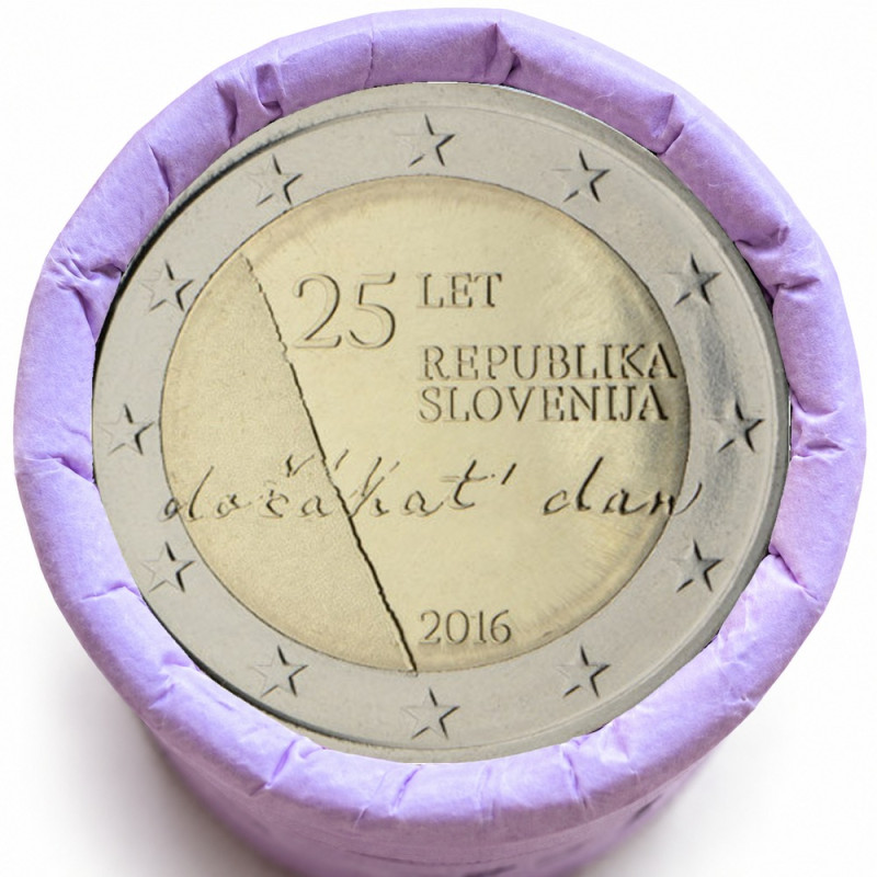 Rouleau de 25 pièces de 2 euros commémoratives – Slovénie 2016 – indépendance – recto