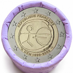 Rouleau de 25 pièces de 2 euros commémoratives – France 2009 – 10 ans de la zone euro – recto