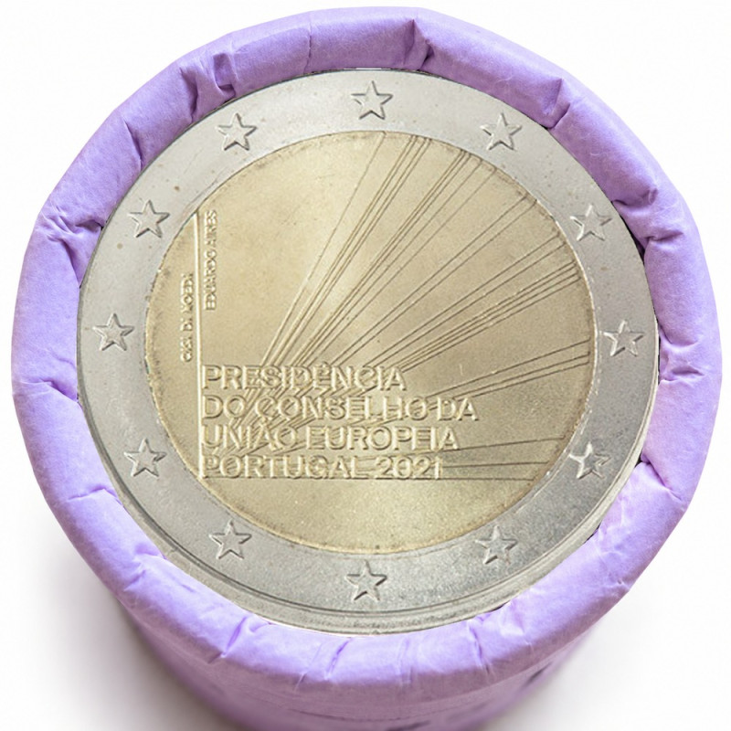 Rouleau de 25 pièces de 2 euros commémoratives – Portugal 2021 – Présidence – recto