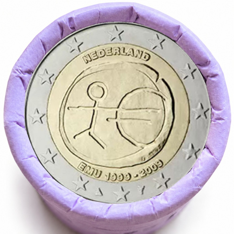 Rouleau de 25 pièces de 2 euros commémoratives – Pays-Bas 2009 – 10 ans de la zone euro – recto