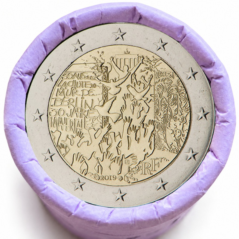 Rouleau de 25 pièces de 2 euros commémoratives – France 2019 – Mur de Berlin – recto