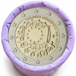 Rouleau de 25 pièces de 2 euros commémoratives – Grèce 2015 – 30 ans du drapeau européen – recto
