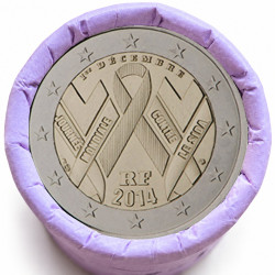 Rouleau de 25 pièces de 2 euros commémoratives – France 2014 – SIDA – recto
