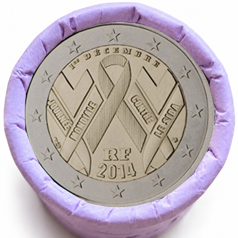 Rouleau de 25 pièces de 2 euros commémoratives – France 2014 – SIDA – recto