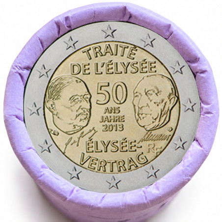 Rouleau de 25 pièces de 2 euros commémoratives – France 2013 – Traité de l'Elysée – recto