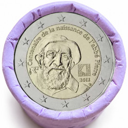 Rouleau de 25 pièces de 2 euros commémoratives – France 2012 – Abbé Pierre – recto