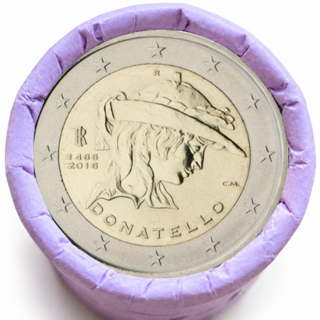 Rouleau de 25 pièces de 2 euros commémoratives – Italie 2016 – Donatello – recto