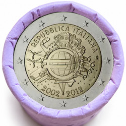 Rouleau de 25 pièces de 2 euros commémoratives – Italie 2012 – 10 ans de l'euro – recto