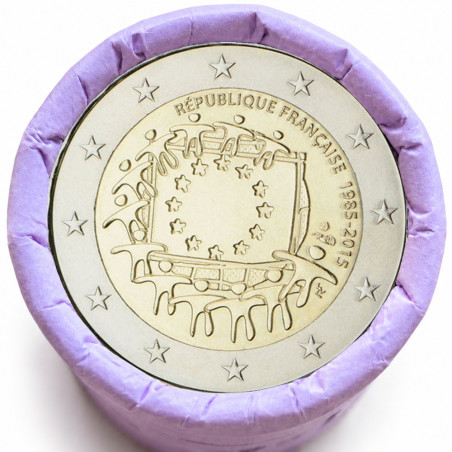 Rouleau de 25 pièces de 2 euros commémoratives – France 2015 – 30 ans du drapeau européen – recto