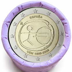 Rouleau de 25 pièces de 2 euros commémoratives – Espagne 2009 – 10 ans de la zone euro – recto