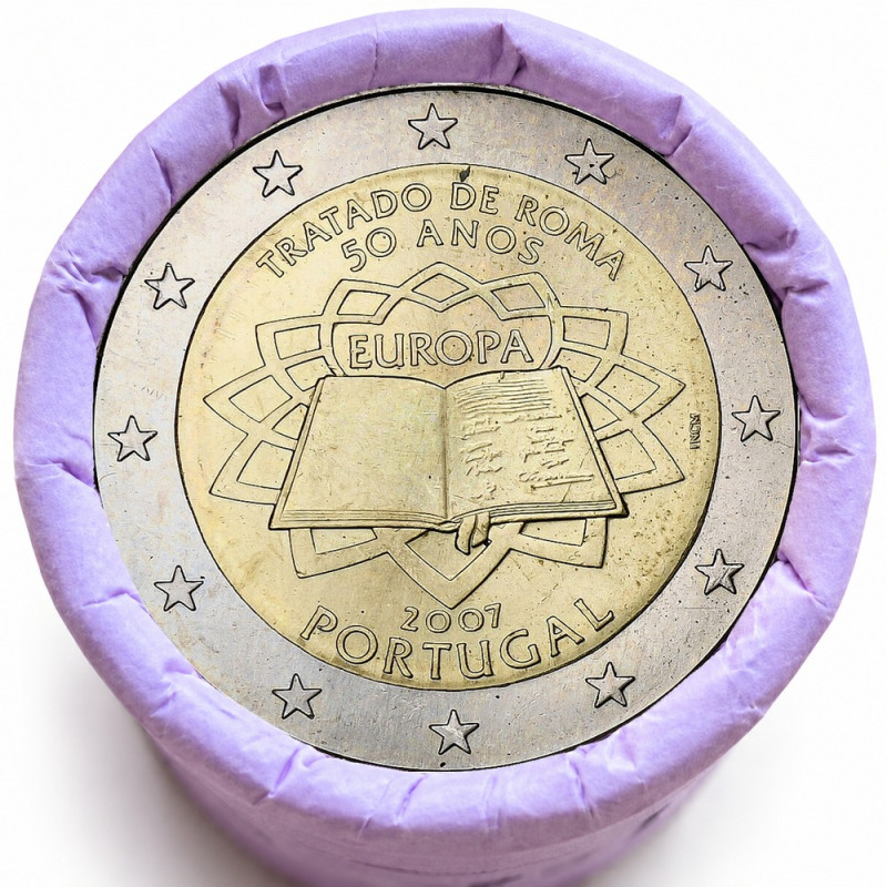 Rouleau de 25 pièces de 2 euros commémoratives – Portugal 2007 – Traité de Rome – recto