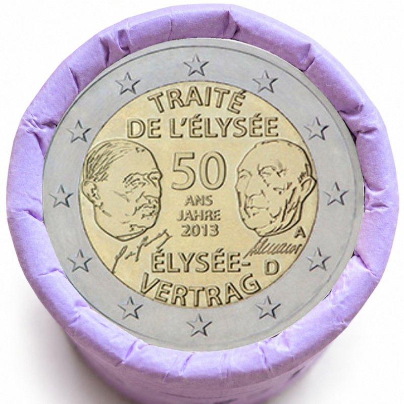 Rouleau de 25 pièces de 2 euros commémoratives – Allemagne 2013 – Traité de l'Elysée – recto