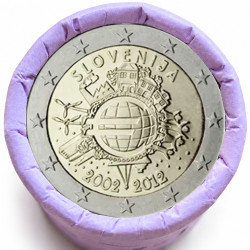 Rouleau de 25 pièces de 2 euros commémoratives – Slovénie 2012 – 10 ans de l'euro – recto