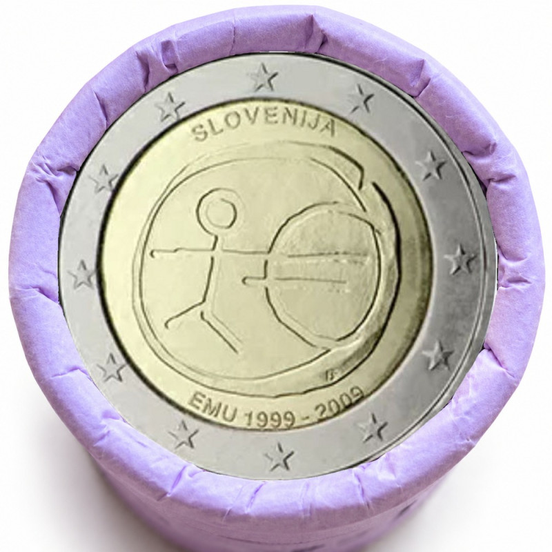 Rouleau de 25 pièces de 2 euros commémoratives – Slovénie 2009 – 10 ans de la zone euro – recto