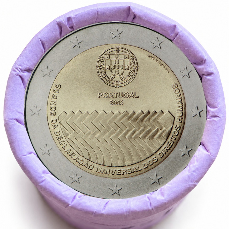Rouleau de 25 pièces de 2 euros commémoratives – Portugal 2008 – recto