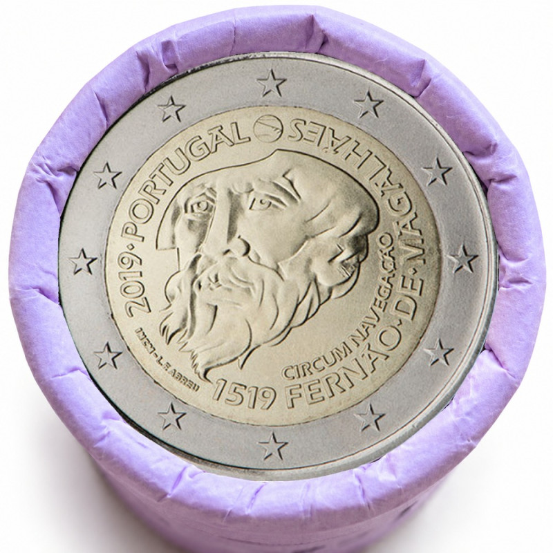 Rouleau de 25 pièces de 2 euros commémoratives – Portugal 2019 – Magellan – recto