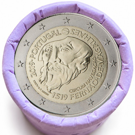 Rouleau de 25 pièces de 2 euros commémoratives – Portugal 2019 – Magellan – recto