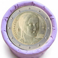 Rouleau de 25 pièces de 2 euros commémoratives – Italie 2019 – Léonard De Vinci – recto