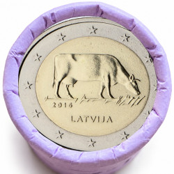 Rouleau de 25 pièces de 2 euros commémoratives – Lettonie 2016 – Vache – recto