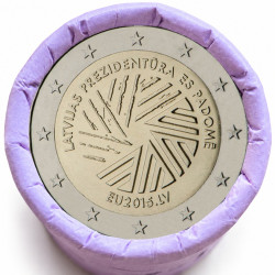 Rouleau de 25 pièces de 2 euros commémoratives – Lettonie 2015 – Présidence – recto