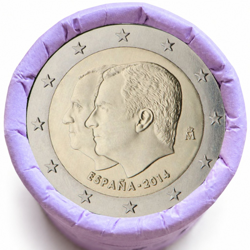 Rouleau de 25 pièces de 2 euros commémoratives – Espagne 2014 – Juan Carlos – recto