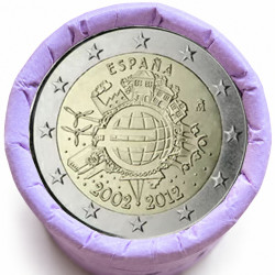 Rouleau de 25 pièces de 2 euros commémoratives – Espagne 2012 – 10 ans de l'euro – recto
