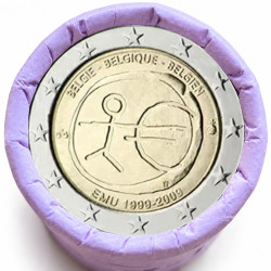 Rouleau de 25 pièces de 2 euros commémoratives – Belgique 2009 – 10 ans de la zone euro – recto