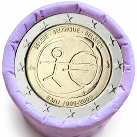 Rouleau de 25 pièces de 2 euros commémoratives – Belgique 2009 – 10 ans de la zone euro – recto