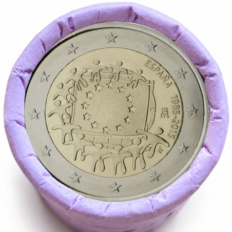 Rouleau de 25 pièces de 2 euros commémoratives – Espagne 2015 – 30 ans du drapeau européen – recto