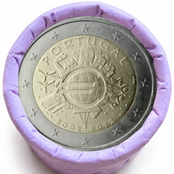 Rouleau de 25 pièces de 2 euros commémoratives – Portugal 2012 – 10 ans de l'euro – recto