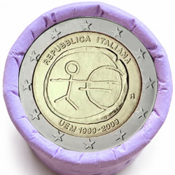Rouleau de 25 pièces de 2 euros commémoratives – Italie 2009 – 10 ans de la zone euro – recto