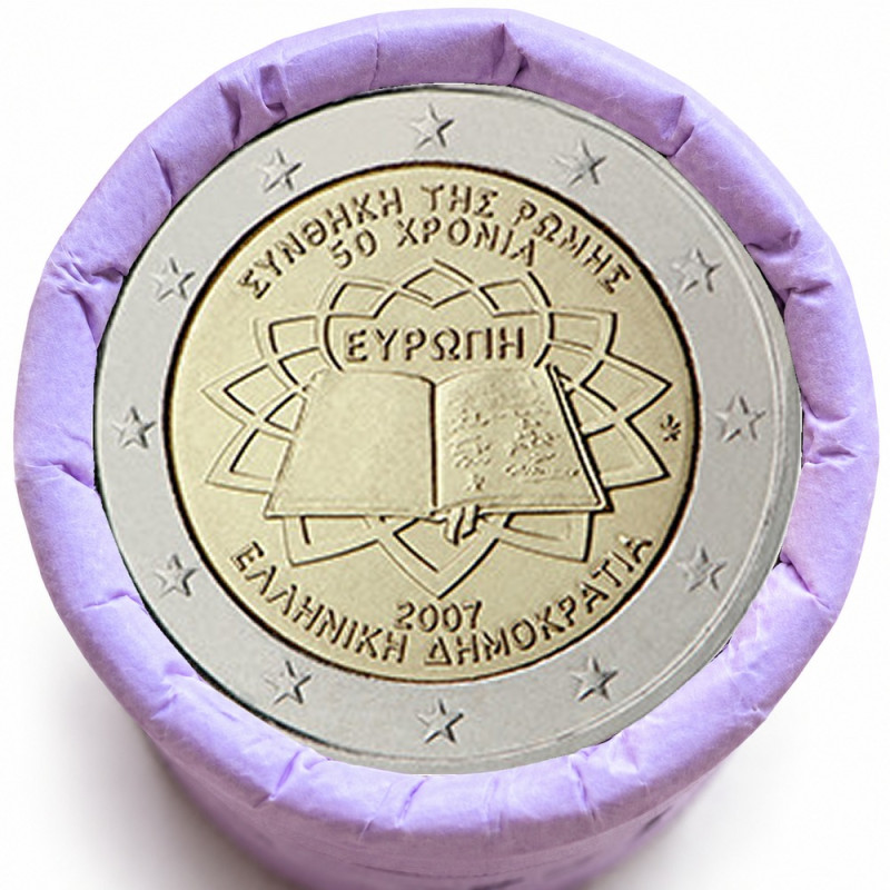 Rouleau de 25 pièces de 2 euros commémoratives – Grèce 2007 – Traité de Rome – recto