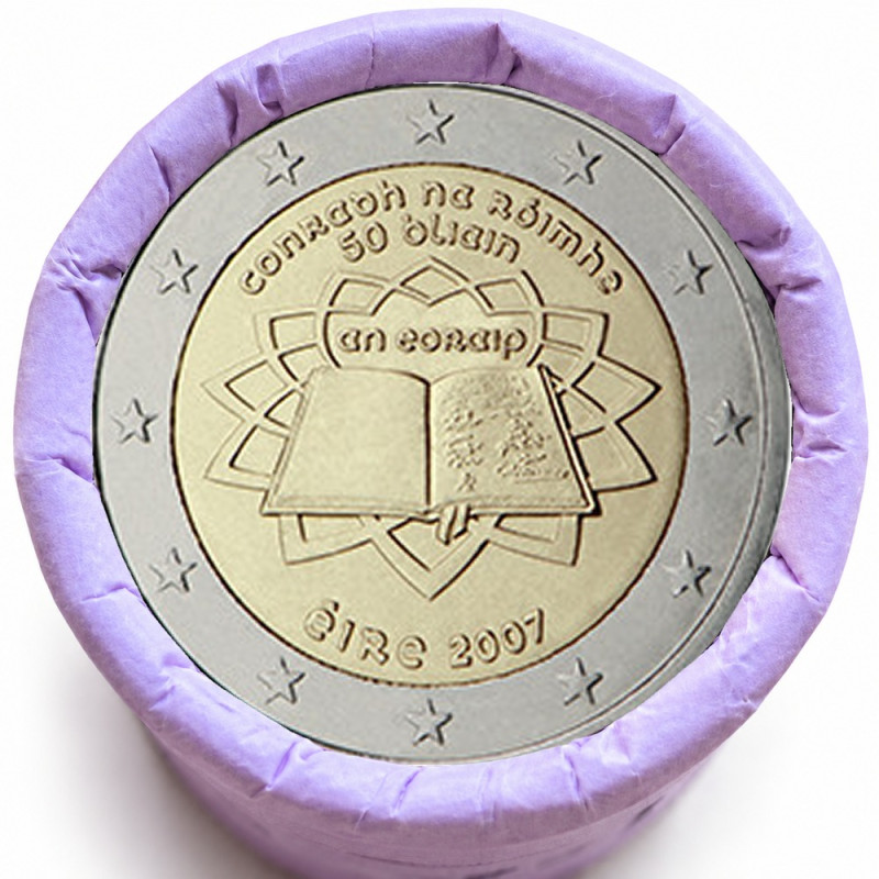 Rouleau de 25 pièces de 2 euros commémoratives – Irlande 2007 – Traité de Rome – recto