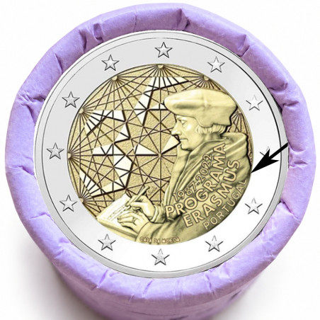 Rouleau de 25 pièces de 2 euros commémoratives – Portugal 2022 – Erasmus – recto