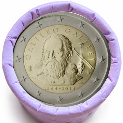 Rouleau de 25 pièces de 2 euros commémoratives – Italie 2014 – Galilée – recto