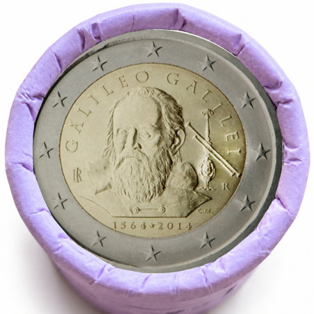 Rouleau de 25 pièces de 2 euros commémoratives – Italie 2014 – Galilée – recto