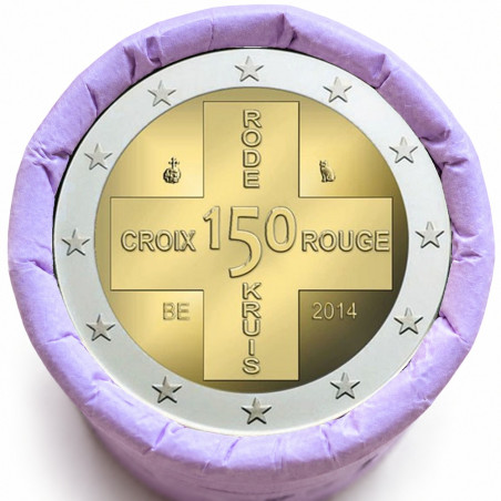 Rouleau de 25 pièces de 2 euros commémoratives – Belgique 2014 – Croix Rouge – recto