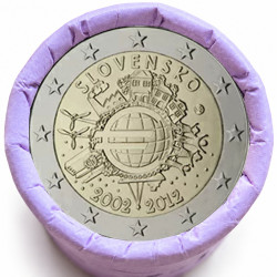 Rouleau de 25 pièces de 2 euros commémoratives – Slovaquie 2012 – 10 ans de l'euro – recto