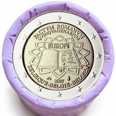 Rouleau de 25 pièces de 2 euros commémoratives – Belgique 2007 – Traité de Rome – recto