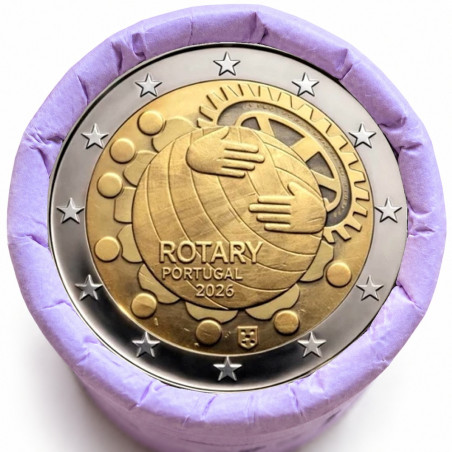 Rouleau de 25 pièces de 2 euros commémoratives – Portugal 2026 – Le Rotary – recto